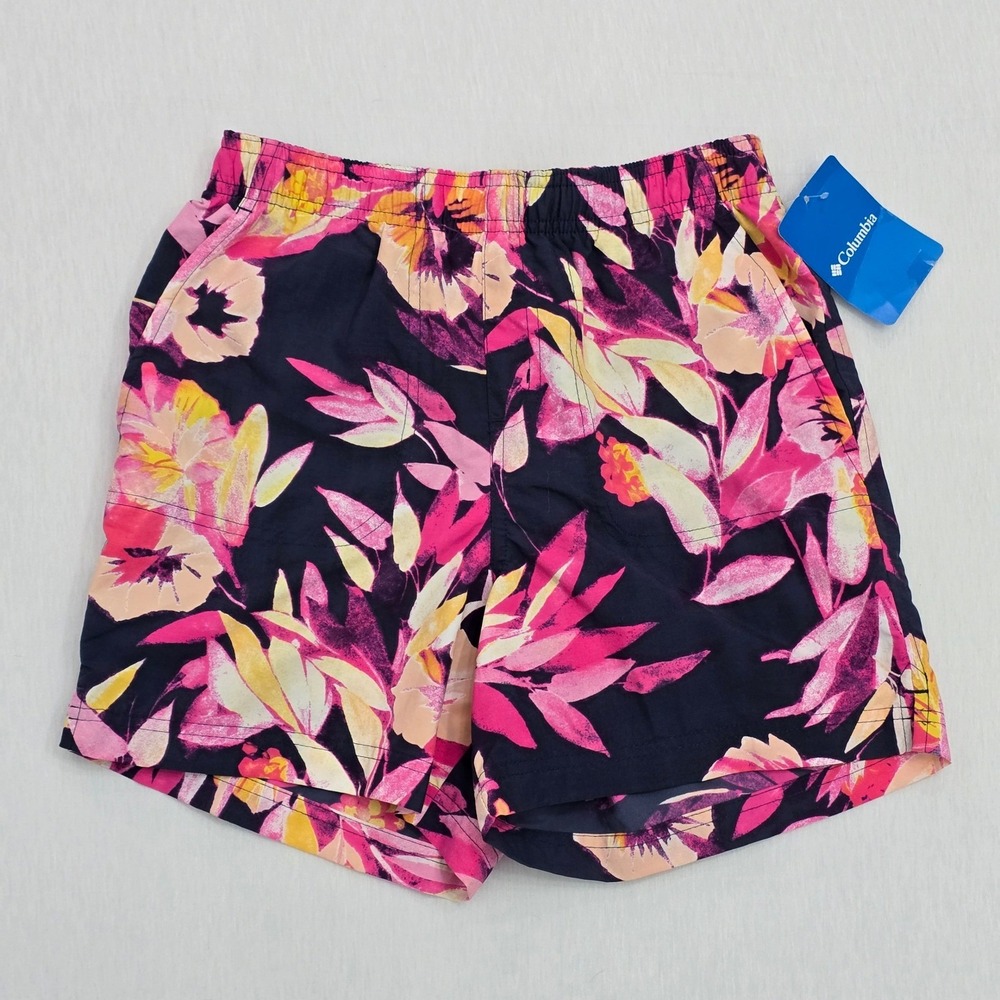 Columbia Womens Sandy River Floral Shorts Navy Pink XS 5 Inch Inseam NWT